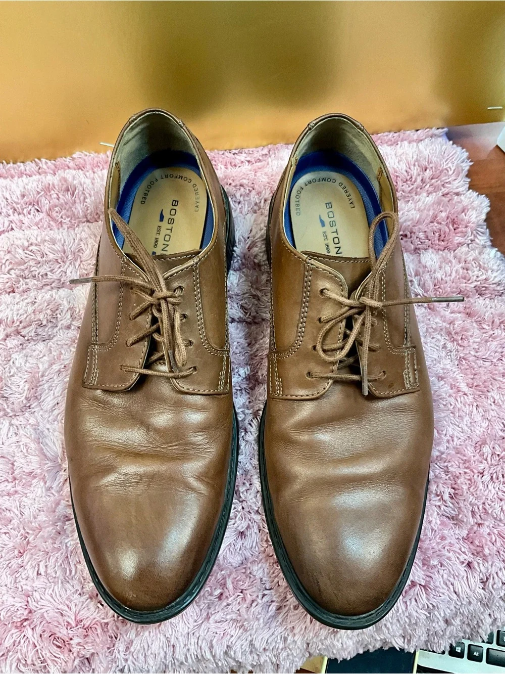 Bostonian Brown Leather Plain-Toe Derby Shoes